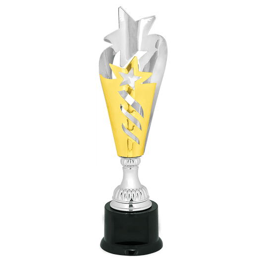 Silver & Gold Star Completed Metal Cup Trophy on Plastic Base - 14"