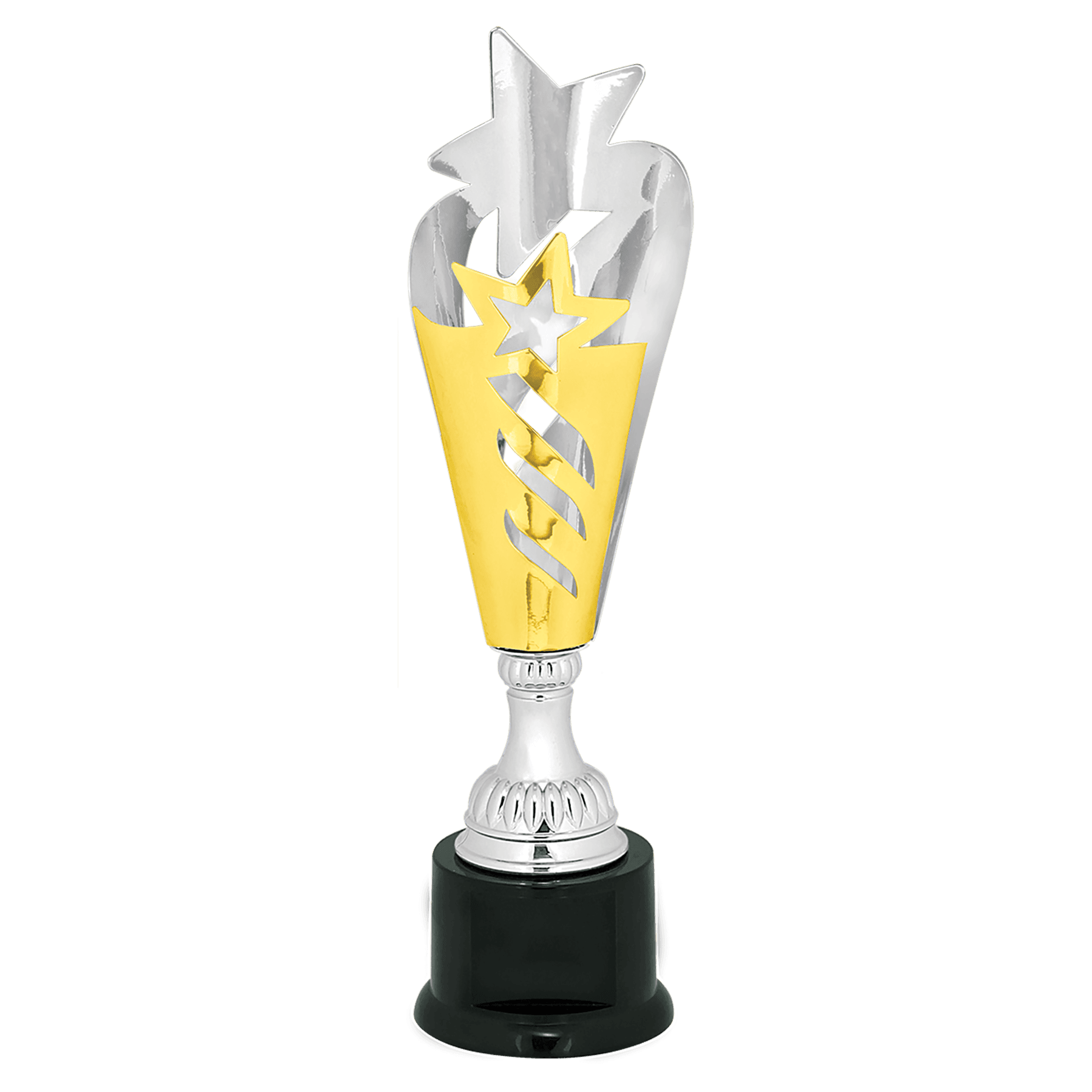 14" Silver & Gold Star Completed Metal Cup Trophy on Plastic Base