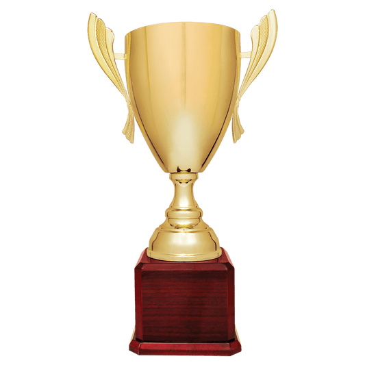 22" Gold Completed Metal Cup Trophy on Rosewood Royal Piano Finish Base