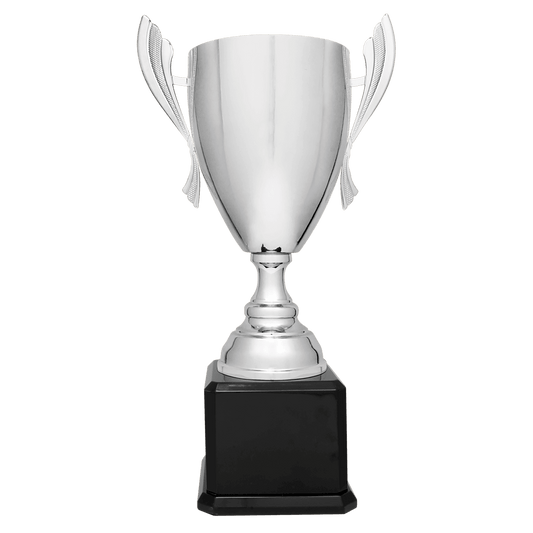 Silver Completed Metal Cup Trophy on Black Royal Piano Finish Base - 22"