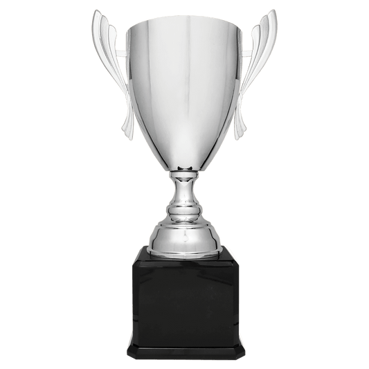 Silver Completed Metal Cup Trophy on Black Royal Piano Finish Base - 24 3/4"