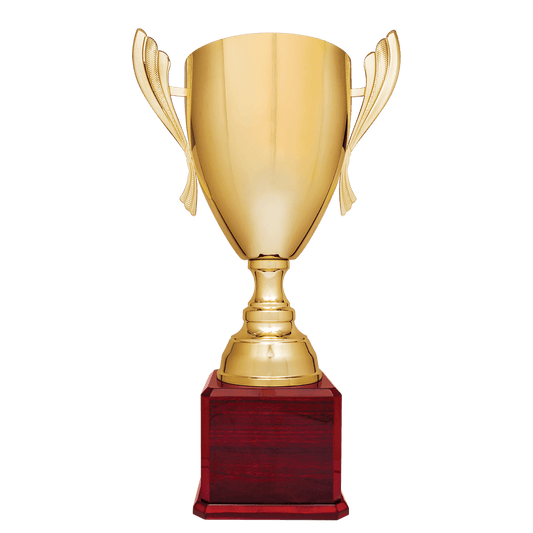 Gold Completed Metal Cup Trophy on Rosewood Royal Piano Finish Base - 26 1/2"