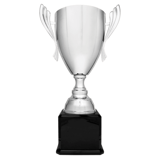 Silver Completed Metal Cup Trophy on Black Royal Piano Finish Base - 26 1/2"