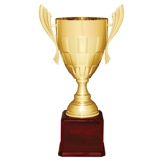 Gold Completed Metal Cup Trophy on Rosewood Royal Piano Finish Base - 22"