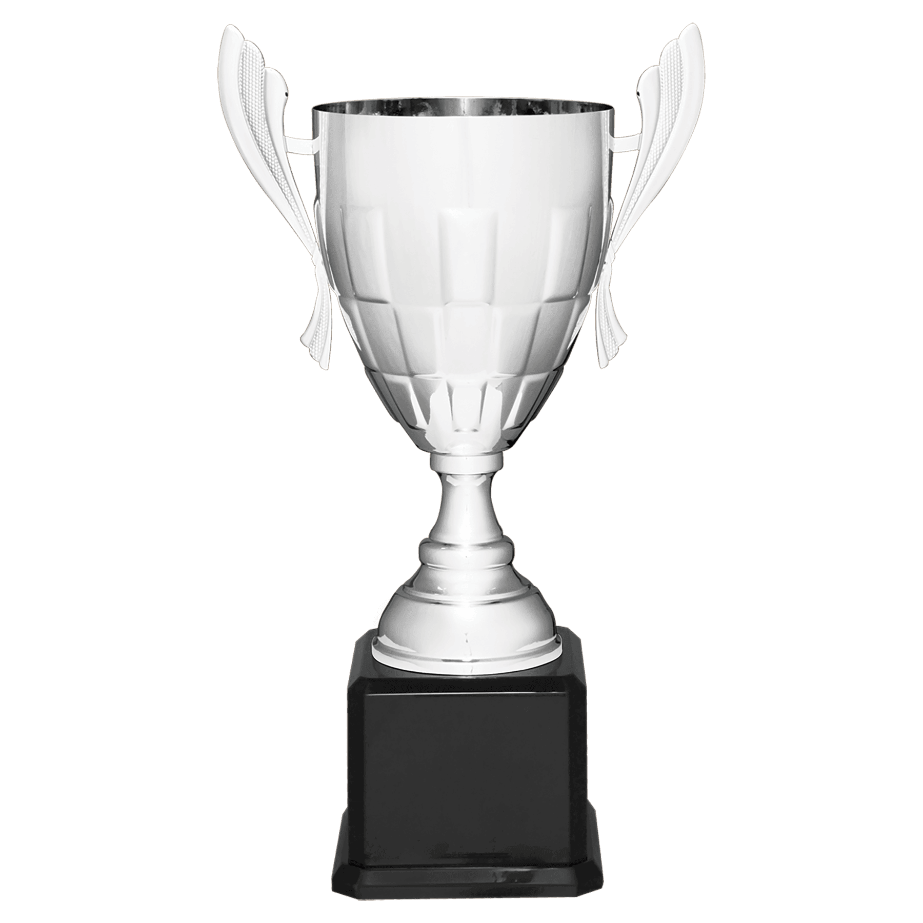 Silver Completed Metal Cup Trophy on Black Royal Piano Finish Base - 22"