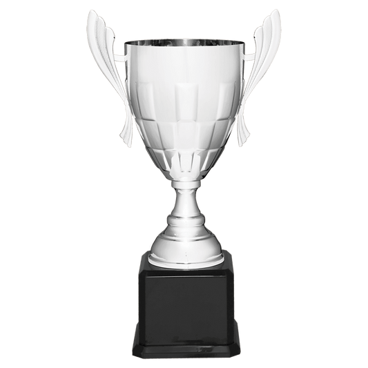 Silver Completed Metal Cup Trophy on Black Royal Piano Finish Base - 22"