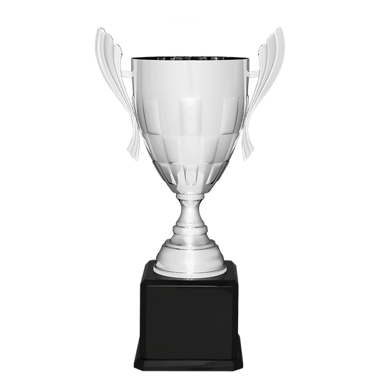 Silver Completed Metal Cup Trophy on Black Royal Piano Finish Base - 24 3/4"
