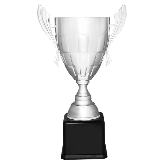 Silver Completed Metal Cup Trophy on Black Royal Piano Finish Base - 26 1/2"