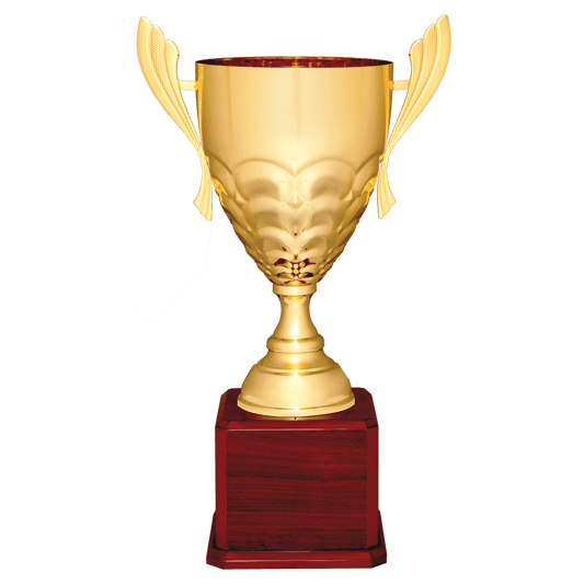 Gold Completed Metal Cup Trophy on Rosewood Royal Piano Finish Base - 21"