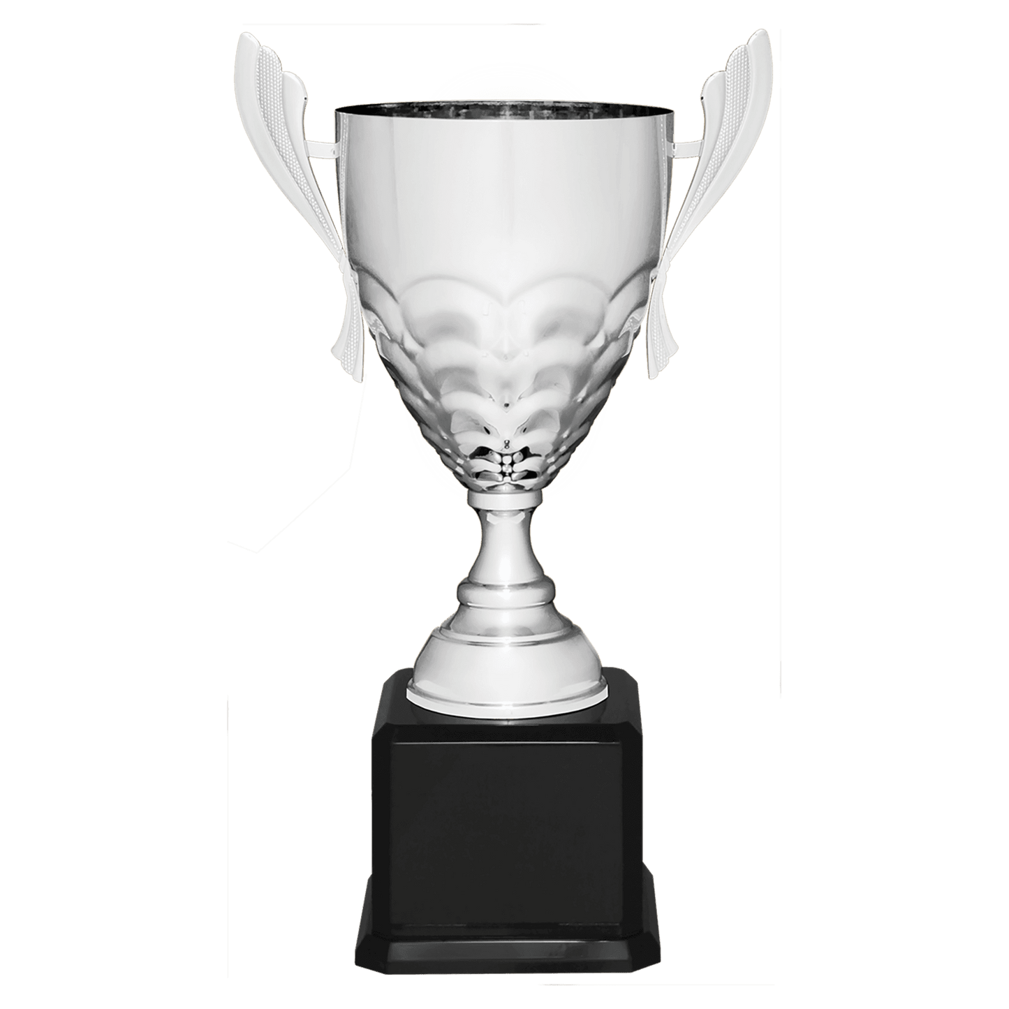 21" Silver Completed Metal Cup Trophy on Black Royal Piano Finish Base