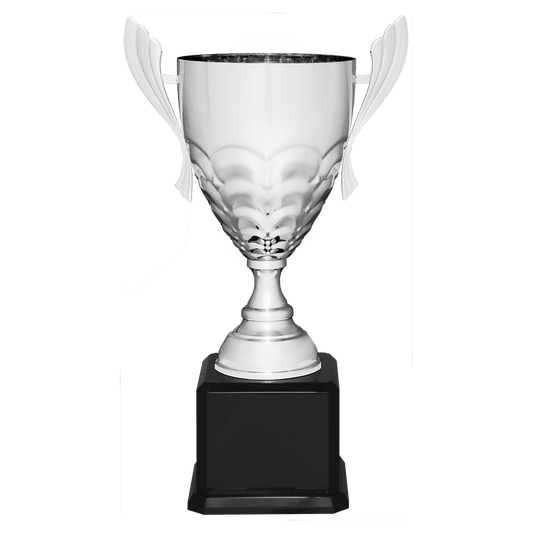 21" Silver Completed Metal Cup Trophy on Black Royal Piano Finish Base