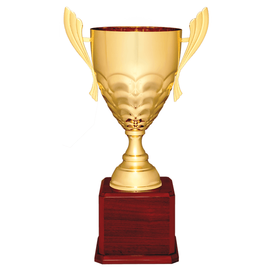 23 1/2" Gold Completed Metal Cup Trophy on Rosewood Royal Piano Finish Base
