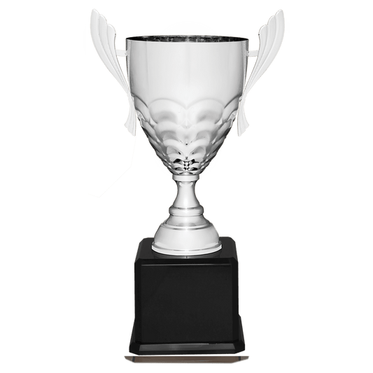 23 1/2" Silver Completed Metal Cup Trophy on Black Royal Piano Finish Base