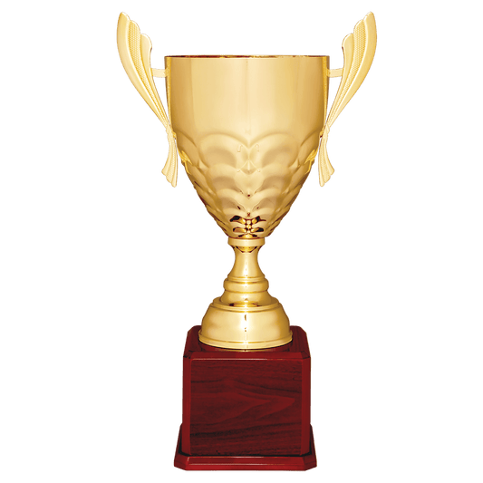 Gold Completed Metal Cup Trophy on Rosewood Royal Piano Finish Base - 25 1/4"