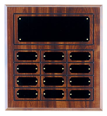 Cherry Finish Completed Perpetual Plaque with 12 Plates - 11 3/4" x 12 3/4"