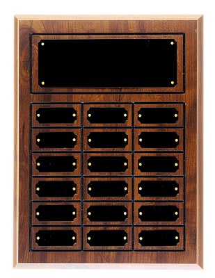 Cherry Finish Completed Perpetual Plaque with 18 plates - 11 3/4" x 15 3/4"