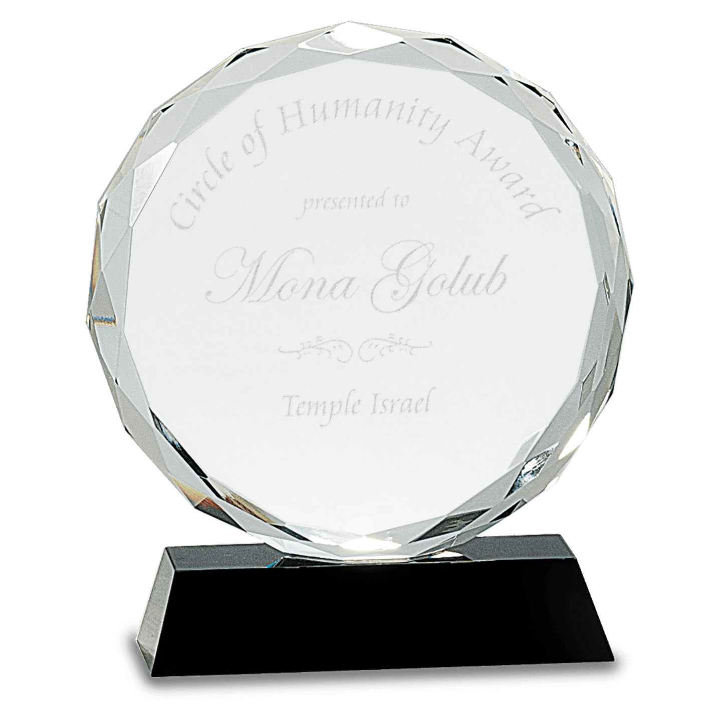 Round Facet Crystal on Black Pedestal Base - 7"