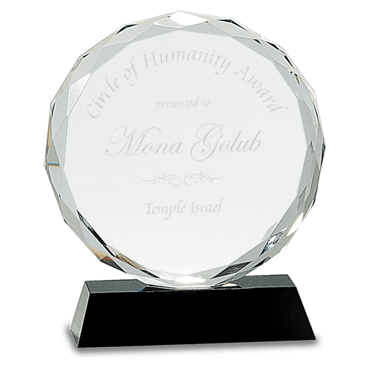 Round Facet Crystal on Black Pedestal Base - 7"