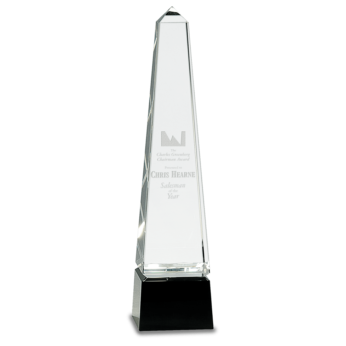 Obelisk Crystal on Black Pedestal Base - 12"