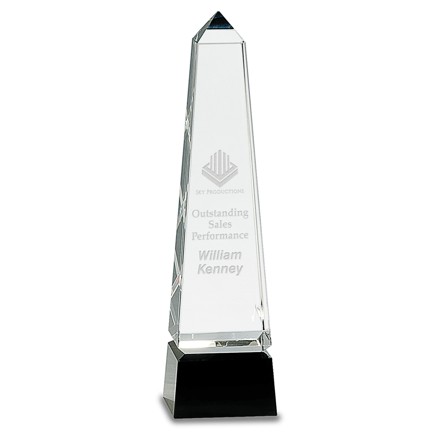 Obelisk Crystal on Black Pedestal Base - 10"