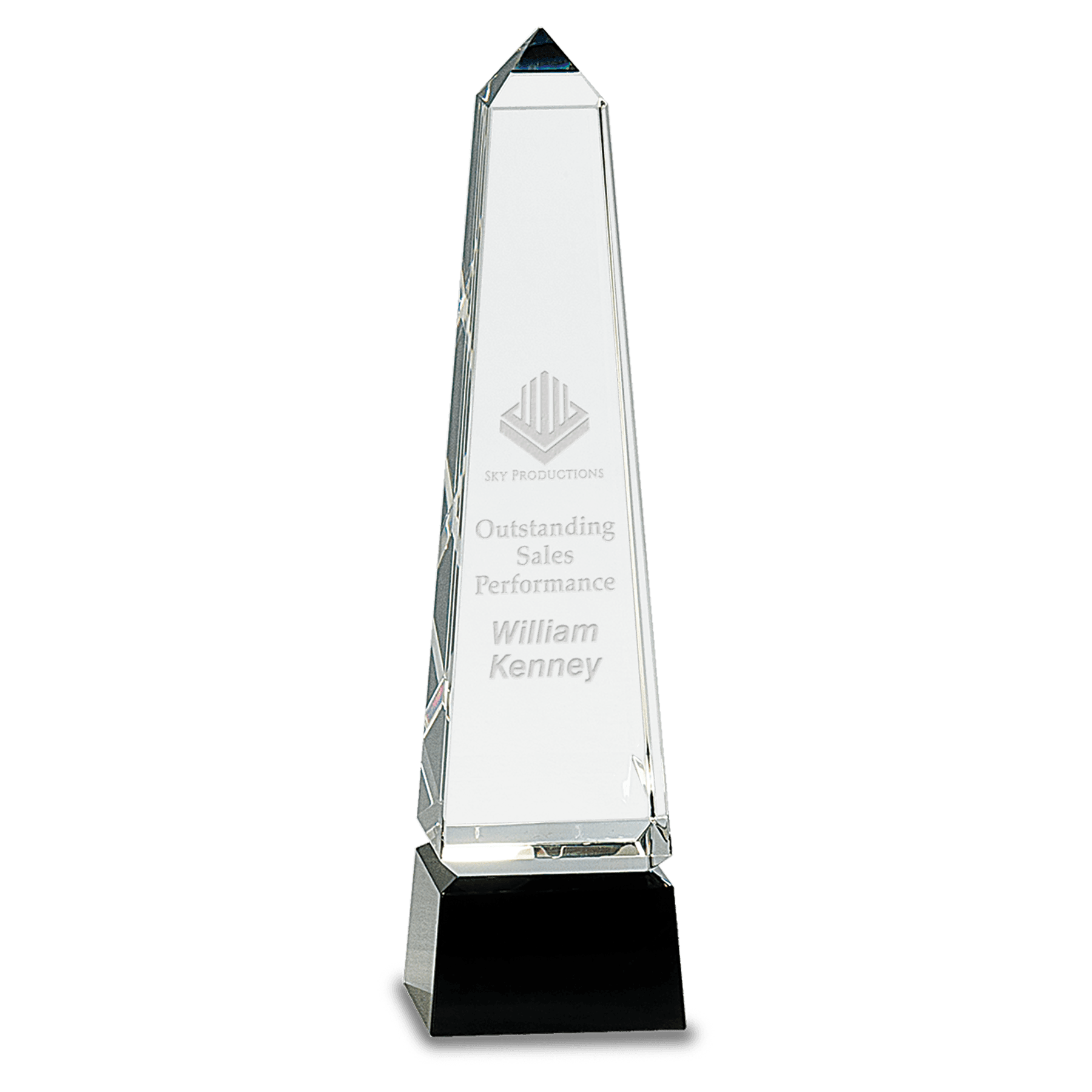 Obelisk Crystal on Black Pedestal Base - 10"