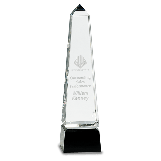 Obelisk Crystal on Black Pedestal Base - 10"