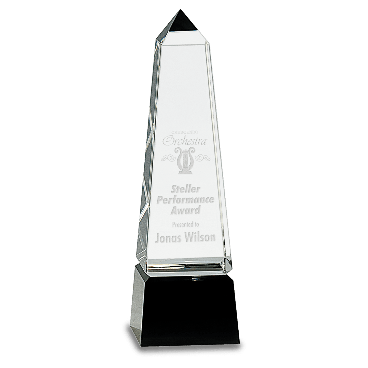Obelisk Crystal on Black Pedestal Base - 8"