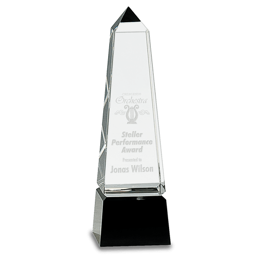 Obelisk Crystal on Black Pedestal Base - 8"