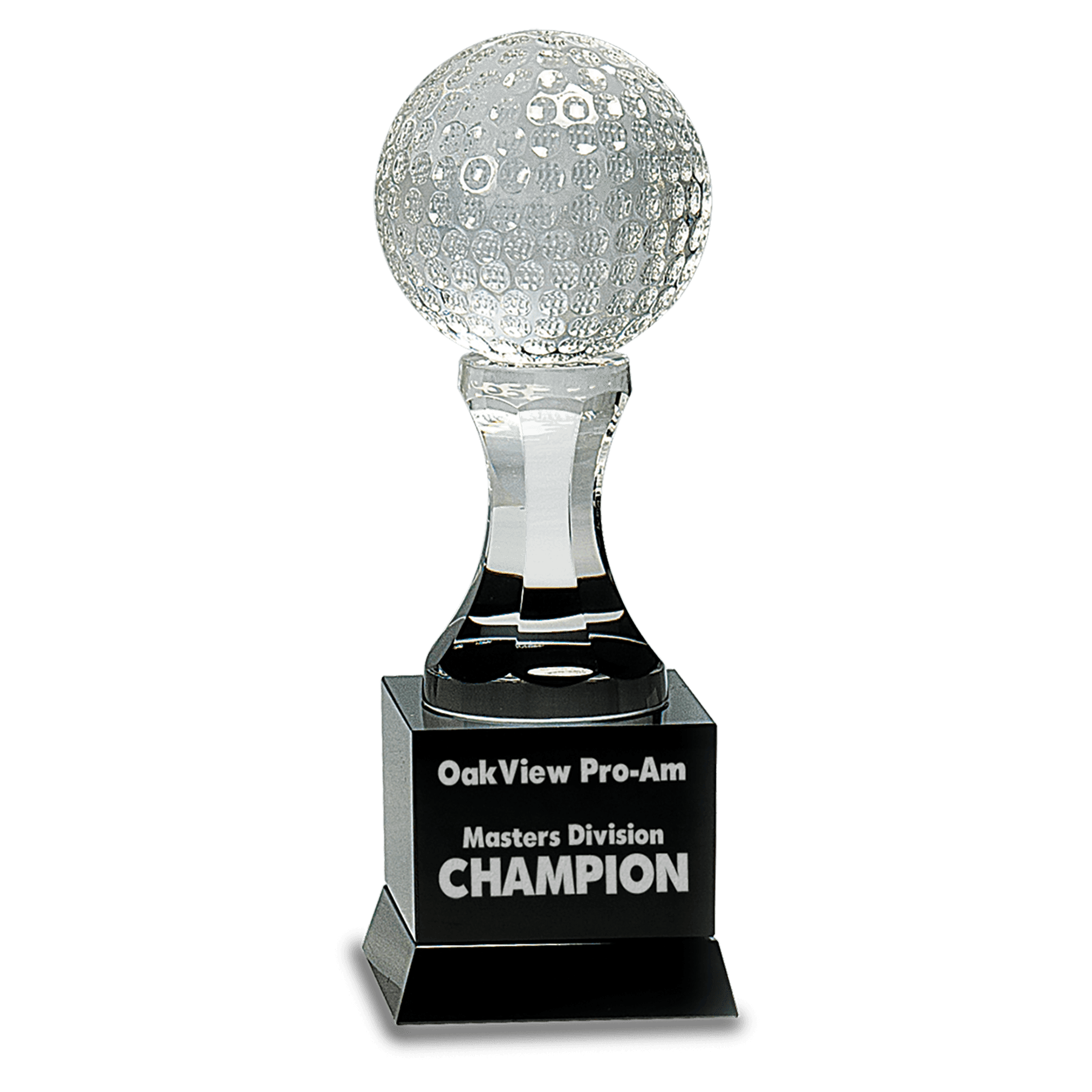 Crystal Golf Ball on Black Pedestal Base - 9"