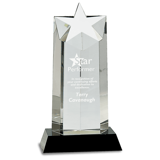 Crystal Star Column on Black Pedestal Base - 10"