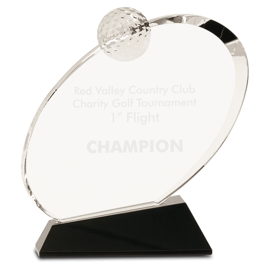 Clear Crystal Oblong Golf Award on Black Crystal Base - 7 1/4"
