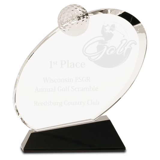 Clear Crystal Oblong Golf Award on Black Crystal Base - 6 1/2"