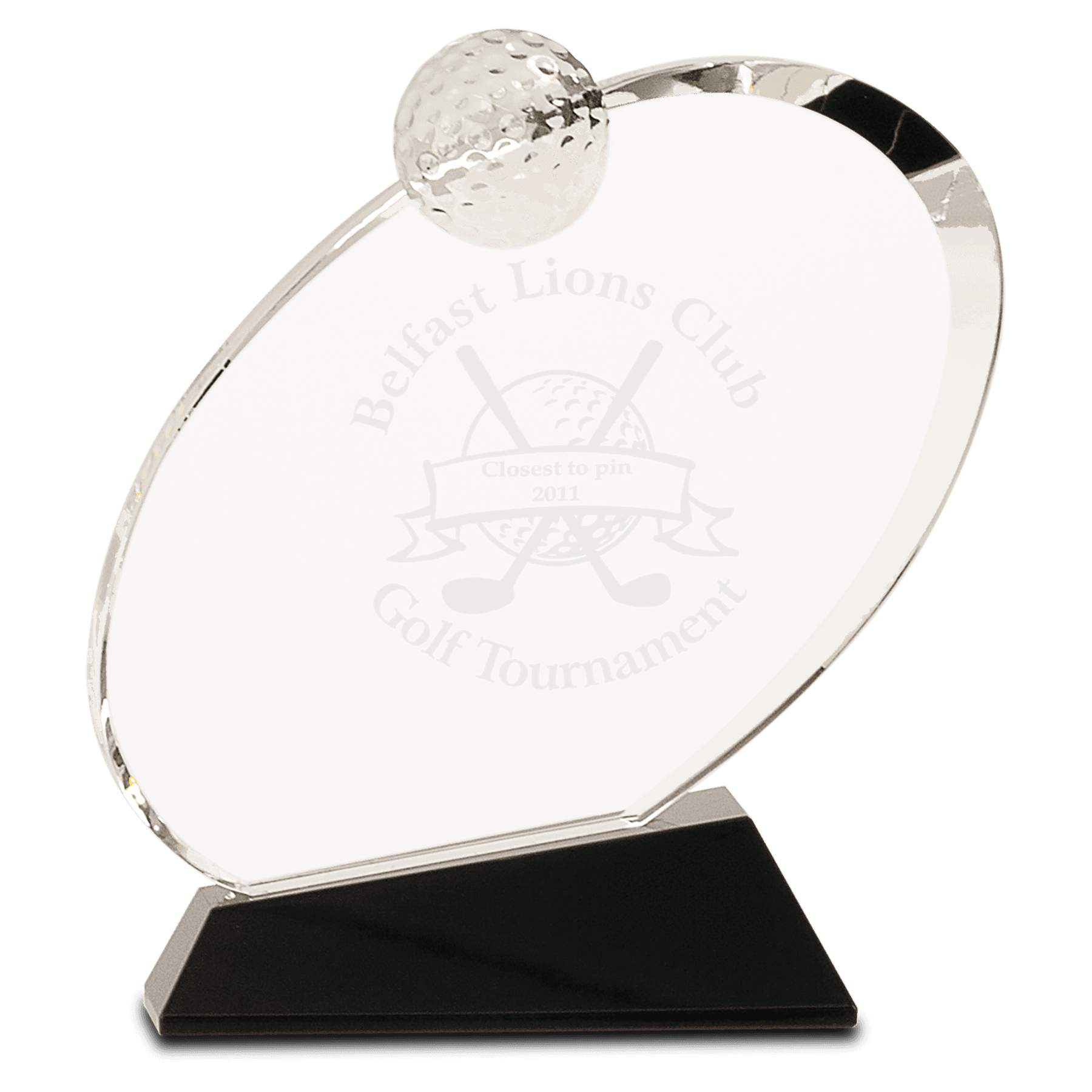 Clear Crystal Oblong Golf Award on Black Crystal Base - 6"