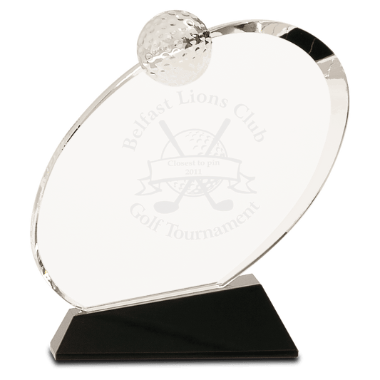 Clear Crystal Oblong Golf Award on Black Crystal Base - 6"