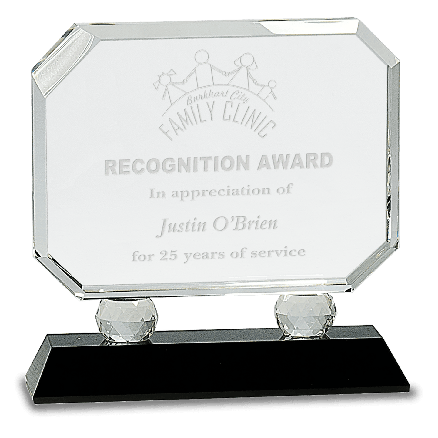 Rectangle Crystal on Black Pedestal Base - 6 3/4"
