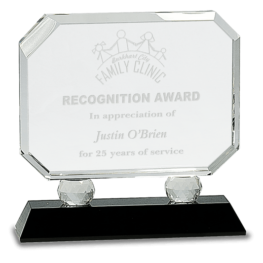 Rectangle Crystal on Black Pedestal Base - 6 3/4"