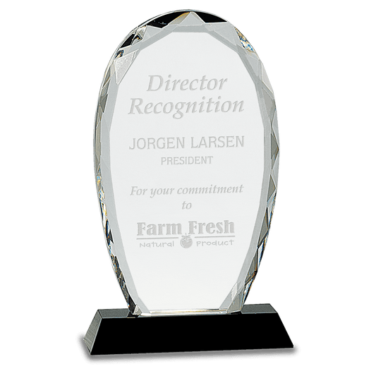 Oval Facet Crystal on Black Pedestal Base - 9"