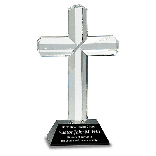 8 1/2" Crystal Cross on Black Pedestal Base
