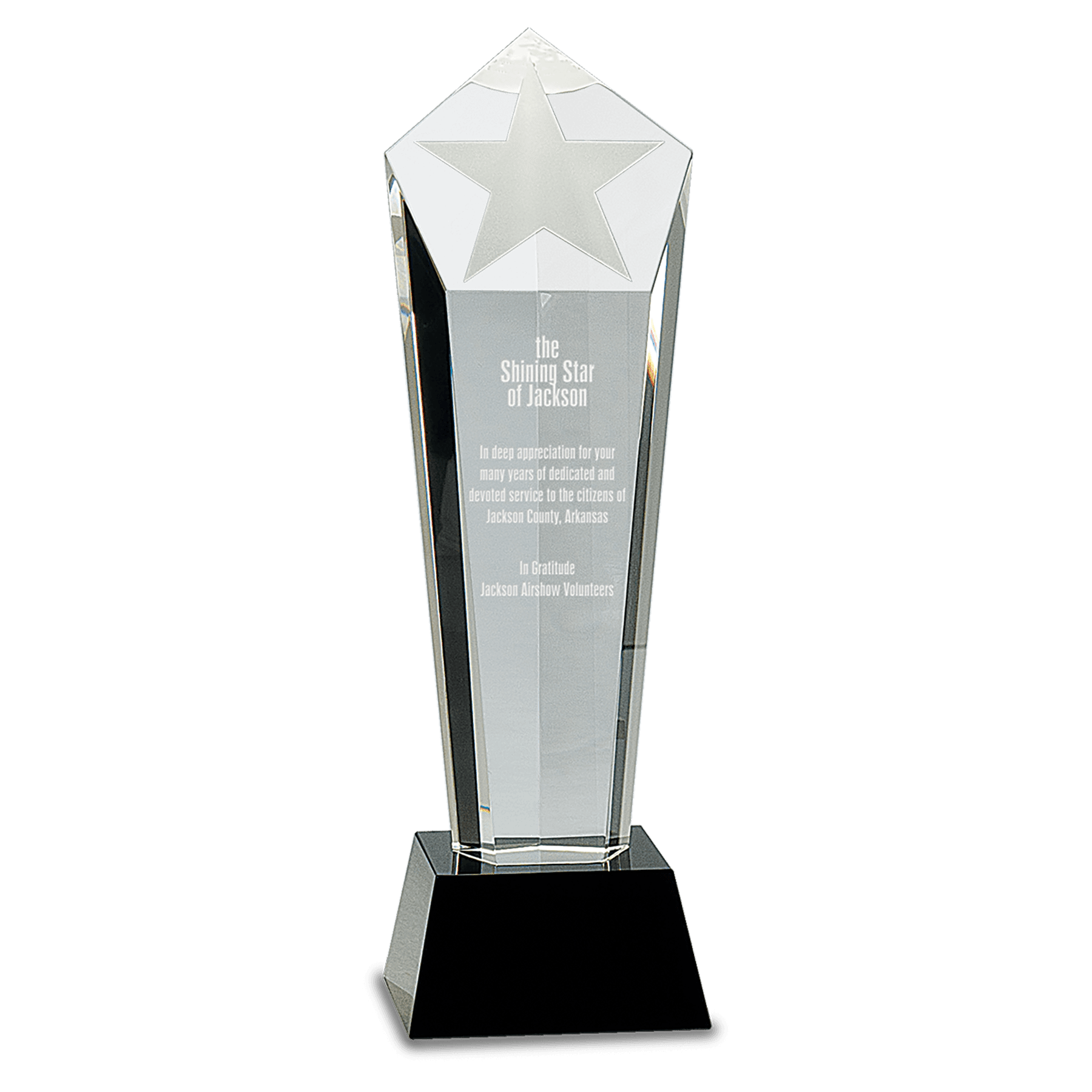 Crystal Frosted Star Column on Black Pedestal Base - 11 3/4"