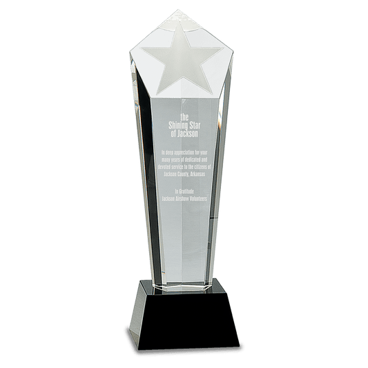 Crystal Frosted Star Column on Black Pedestal Base - 11 3/4"