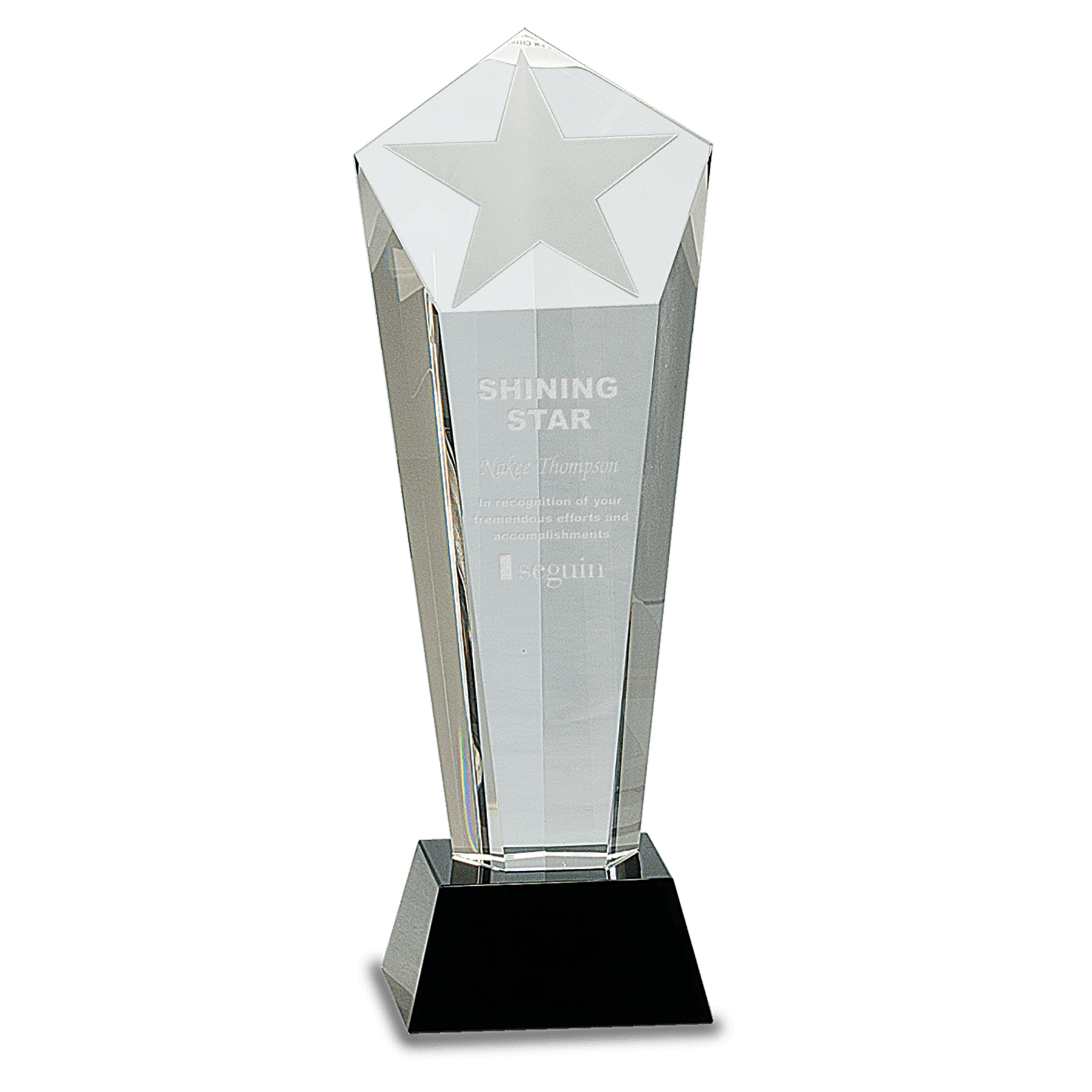Crystal Frosted Star Column on Black Pedestal Base - 10 1/2"