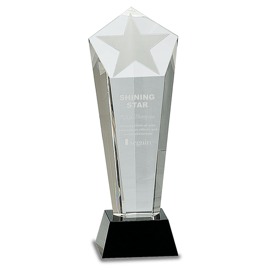 Crystal Frosted Star Column on Black Pedestal Base - 10 1/2"
