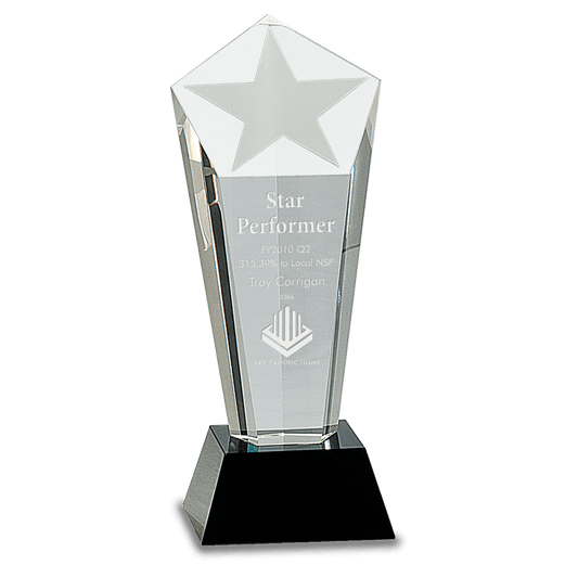 Crystal Frosted Star Column on Black Pedestal Base - 8 3/4"