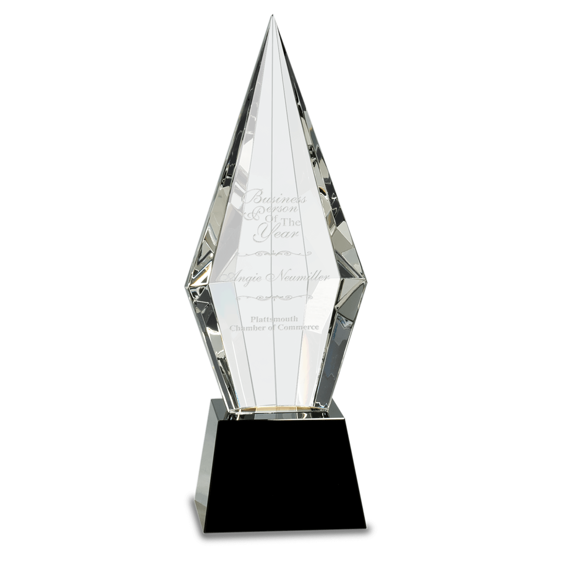 Obelisk Facet Crystal on Black Pedestal Base - 11"