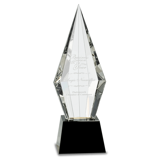 Obelisk Facet Crystal on Black Pedestal Base - 11"