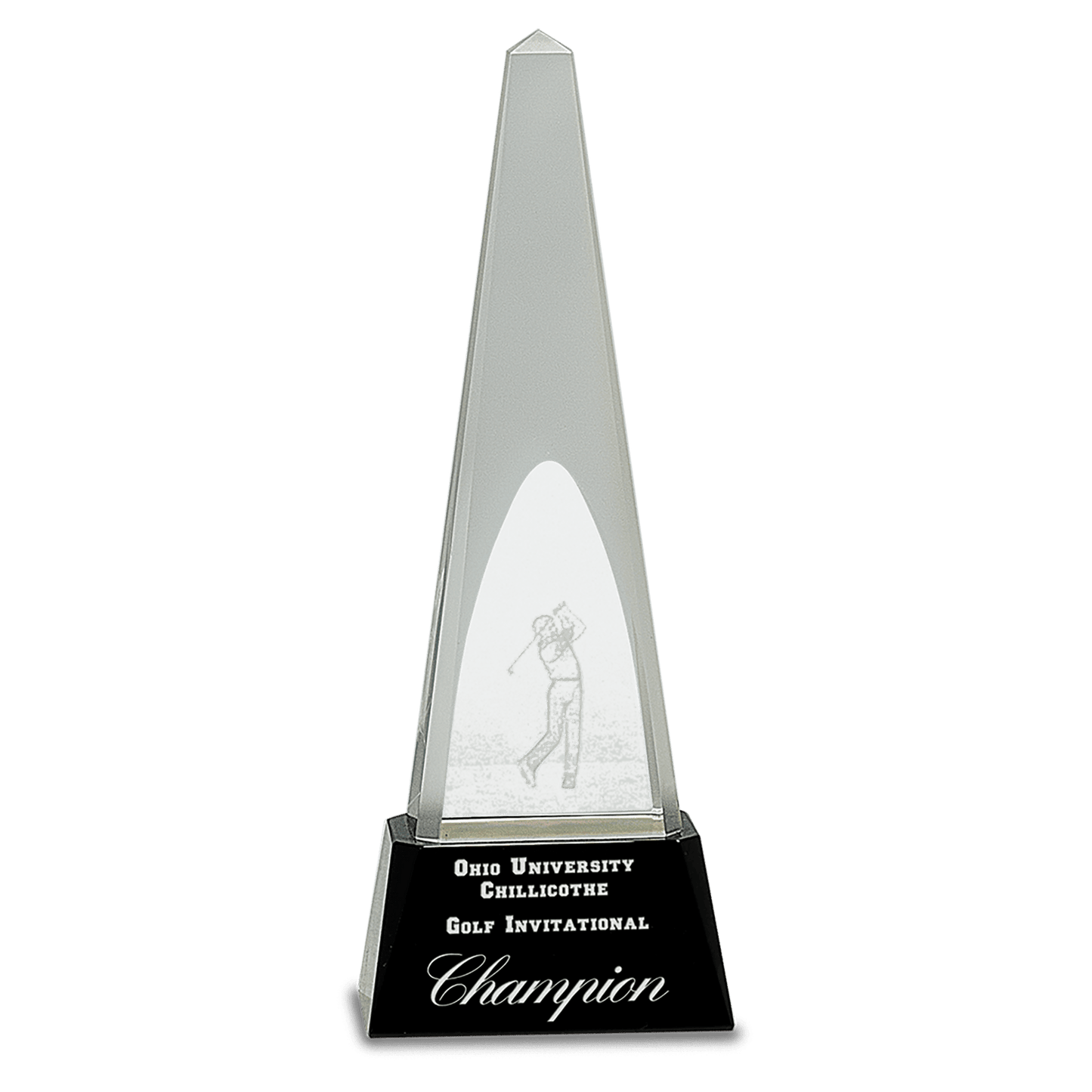 Clear Crystal 3D Golf Spire on Black Pedestal Base - 10 1/4"