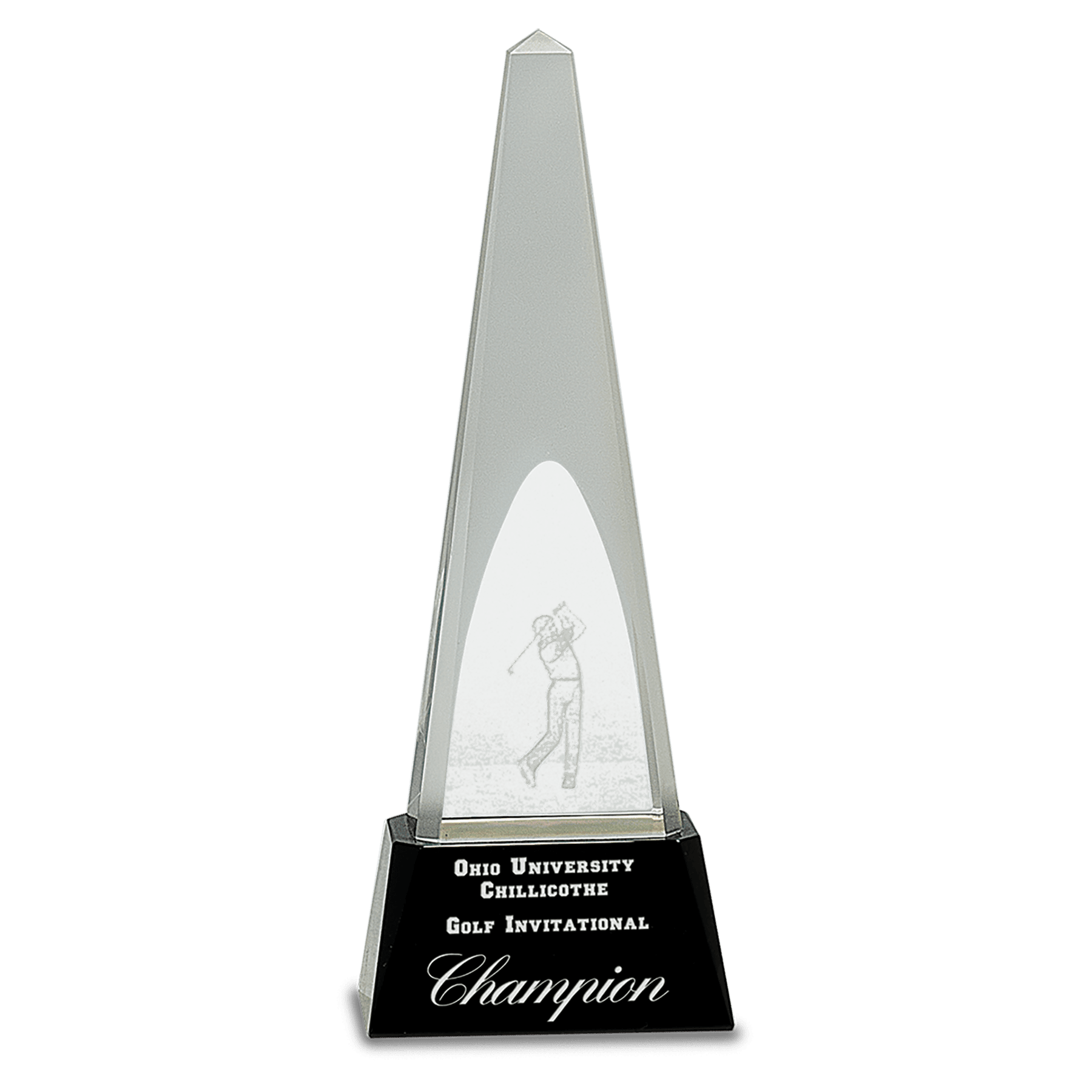 Clear Crystal 3D Golf Spire on Black Pedestal Base - 10 1/4"
