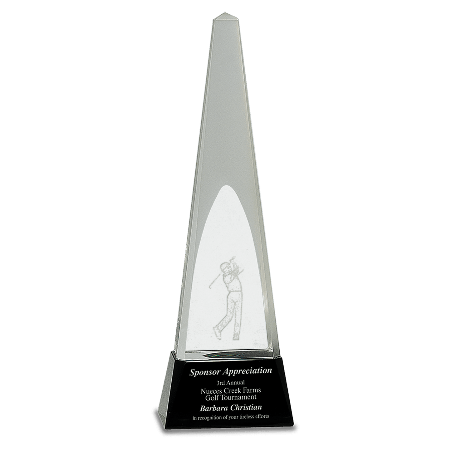 Clear Crystal 3D Golf Spire on Black Pedestal Base - 11 1/2"