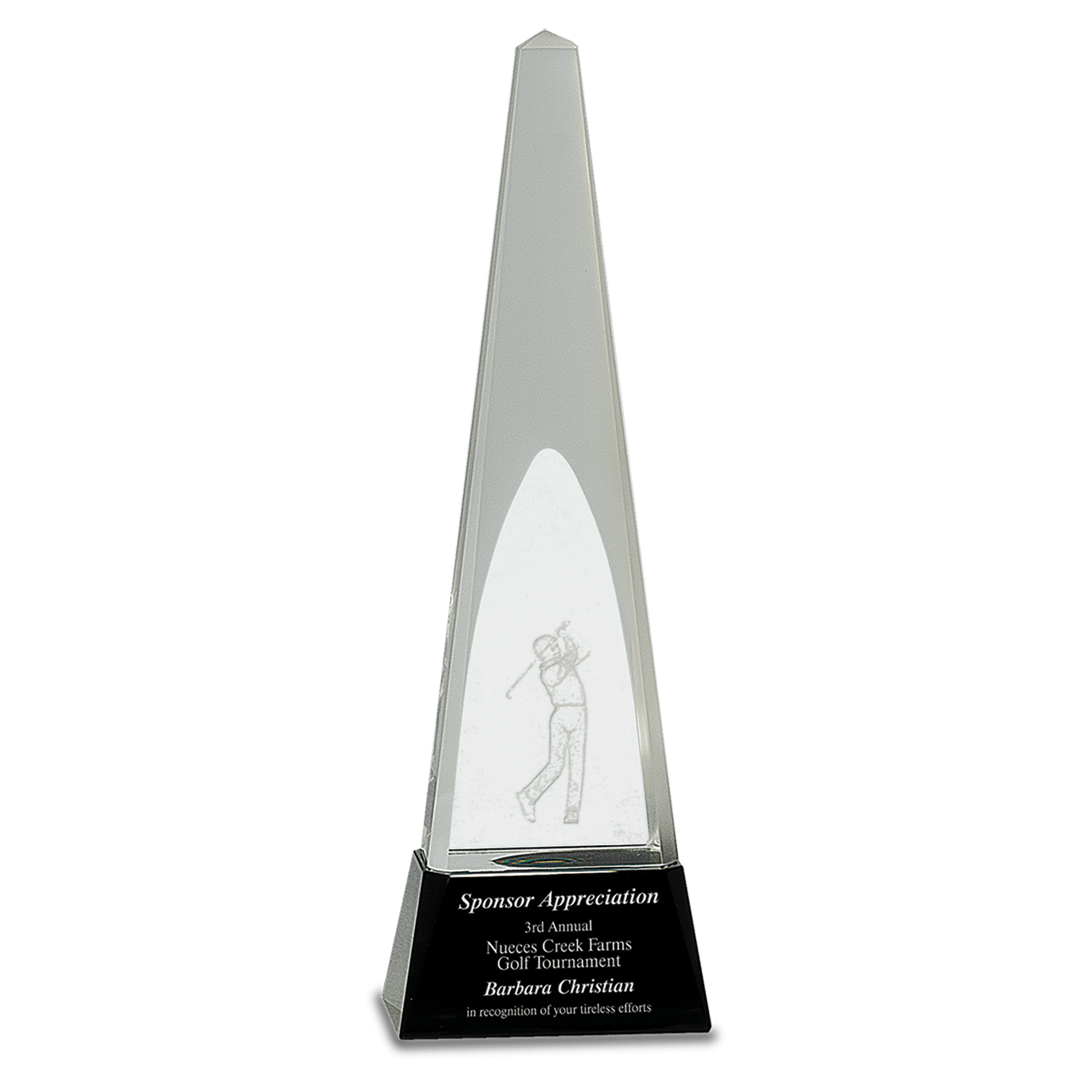 Clear Crystal 3D Golf Spire on Black Pedestal Base - 11 1/2"