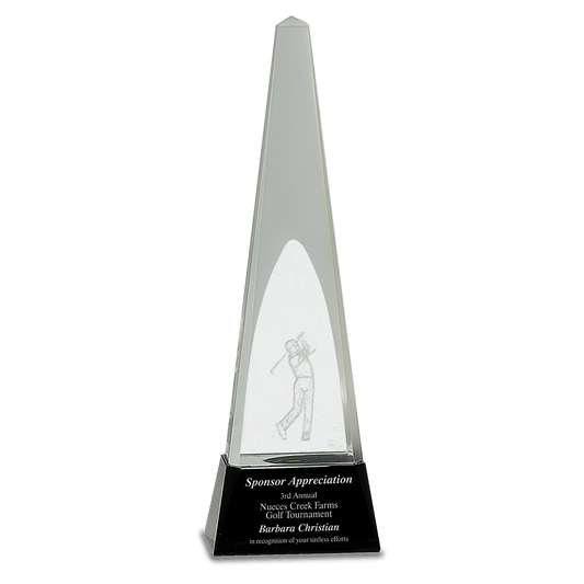 Clear Crystal 3D Golf Spire on Black Pedestal Base - 11 1/2"